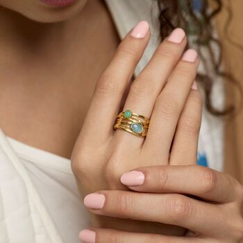 Aqua Chalcedony And Chrysoprase Statement Gold Ring, 2 of 8