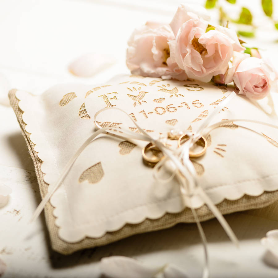personalised wedding ring pillow by baloolah bunting