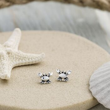 Sterling Silver Crab Stud Earrings, 2 of 9