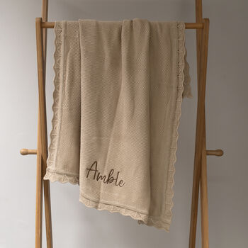 Personalised Knitted Baby Blanket In Caramel, 2 of 4