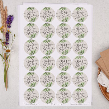 Baby Shower Green Botanical Circle Sticker Sheet, 2 of 2