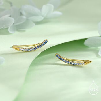 Ombre Sapphire Blue Cz Crawler Earrings Sterling Silver, 6 of 12