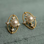 Gold Comet Pearl Stud Earrings, thumbnail 1 of 6