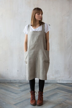 Unbleached Natural Linen Pinafore Apron For Women, 3 of 6
