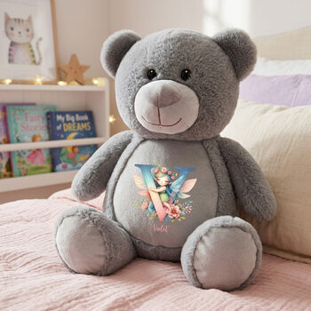 Personalised Fairy Alphabet Grey Plush Teddy Bear, 2 of 10