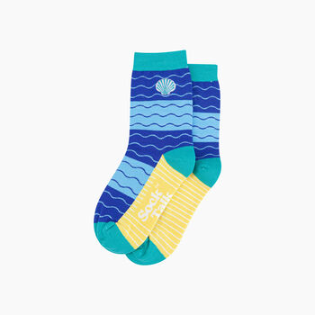 Embroidered Scallop Shell Combed Cotton Socks In Blue, 3 of 4