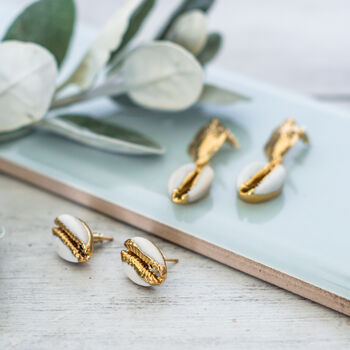 Hammered Gold Oceans Shell Earrings, 2 of 6