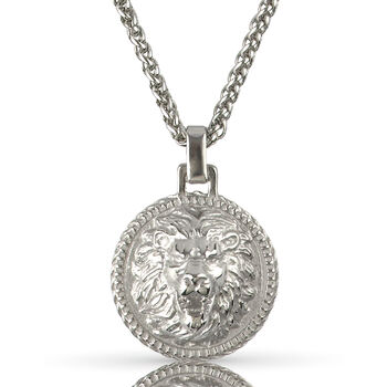 Mens Polished Stainless Steel Lion Pendant With Wheat Chain – Artisan Jewellery, 2 of 10