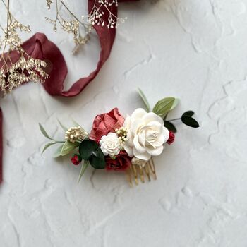 White And Red Rose Floral Hair Comb, 3 of 8