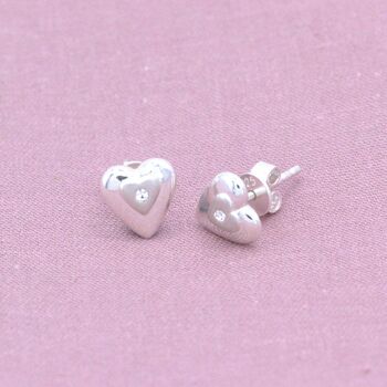 Sterling Silver Embedded Crystal Heart Stud Earrings, 4 of 7