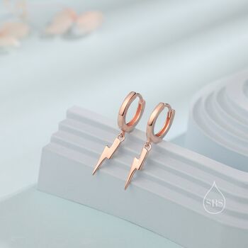 Sterling Silver Lightning Bolt Huggie Hoop Earrings, 4 of 10