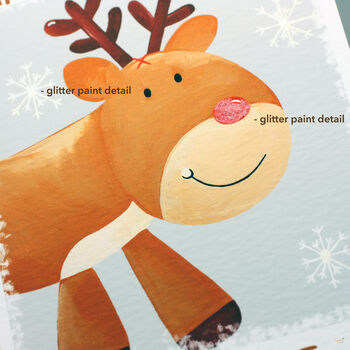 Personalised Reindeer Baby 1st Christmas Card, 4 of 11