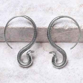 Sterling Silver Cobra Drop Earrings, 3 of 5