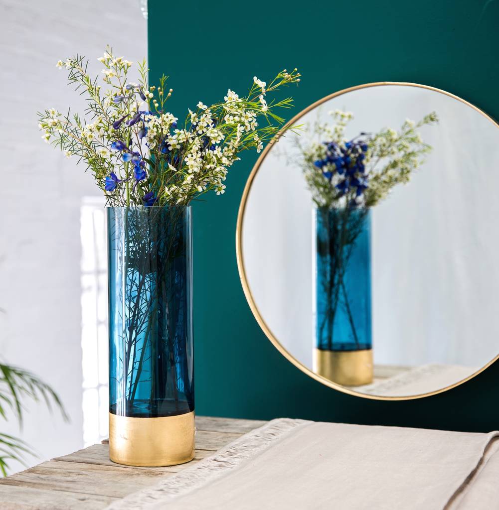 Azure Blue And Gold Embossed Vase In Two Sizes, 1 of 2