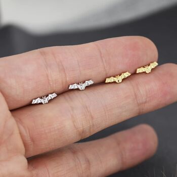 Extra Tiny Bat Stud Earrings In Sterling Silver, 7 of 12