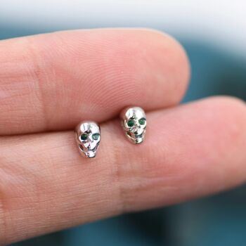 Sterling Silver Extra Tiny Skull Internally Threaded Flat Back/Stud/Screw Back Earrings, 5 of 12