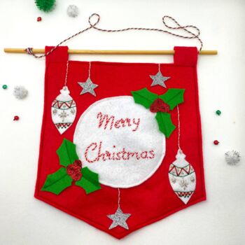 Merry Christmas Banner Kit Christmas Embroidery Kit, 8 of 11