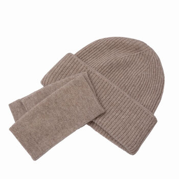 Cashmere Ribbed Beanie And Wrist Warmer Set, 7 of 8