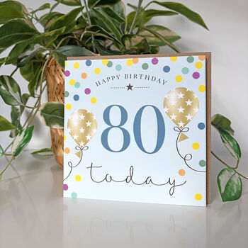 Balloon Brights 80th Birthday Card Blue, 2 of 2