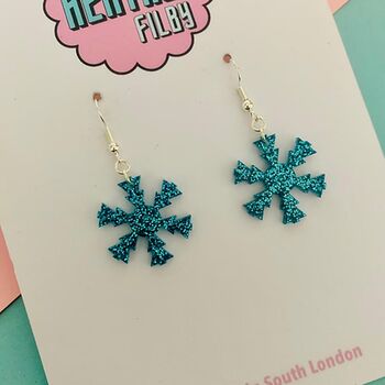 Snowflake Glitter Christmas Earrings *More Colours Available*, 2 of 4