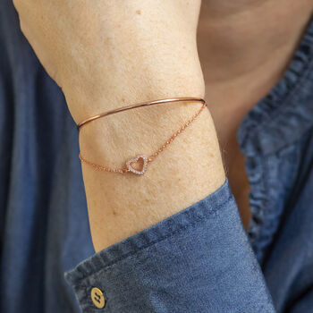 Rose Gold Plated Sparkle Heart Bracelet Bangle, 4 of 10