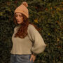 Luxury Golden Peach Pom Pom Rib Knit Beanie Hat, thumbnail 2 of 2