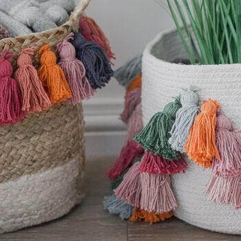 Fiesta White And Colourful Tassel Basket, 3 of 6