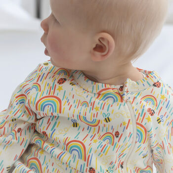 Rainbow Zip Up Baby Sleepsuit, 5 of 8