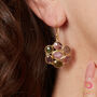 Red Garnet Cluster Circle 18 K Gold Plated Hook Earrings, thumbnail 9 of 10