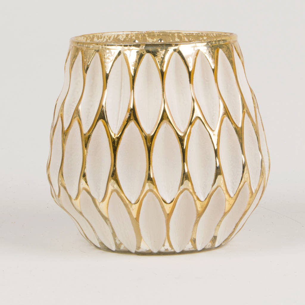 Hexagonal White And Gold Candle Holder By The Best Room