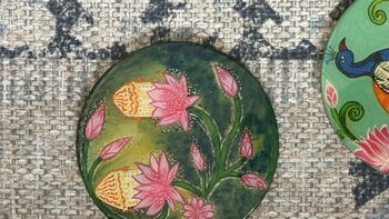 Set Of Four Coasters, Handpainted Peacocks, 6 of 11