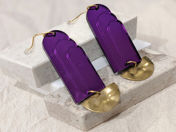 Art Deco Purple Fountain Brass Earrings, 4 of 6