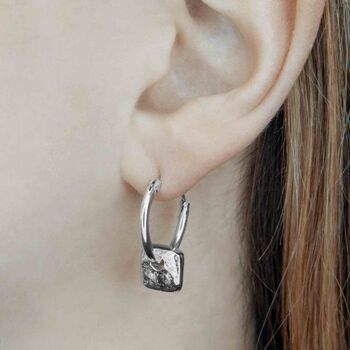 Organic Square Charm Gold Plated Silver Huggie Hoop Earrings, 4 of 6