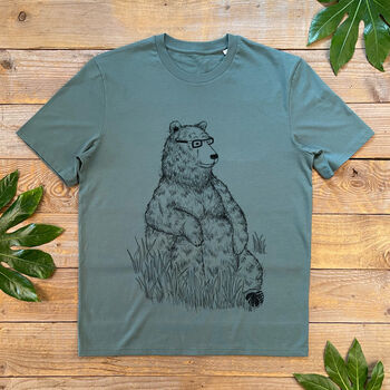 Sitting Bear Men's Organic T Shirt, 3 of 6