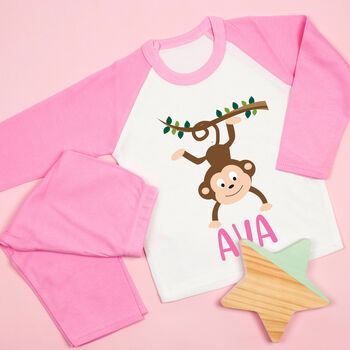 Personalised Monkey Blue / Pink Kids Pyjamas / Pjs, 4 of 4