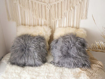 Grey Sheepskin Long Hair Cushion By Onaie, 6 of 7