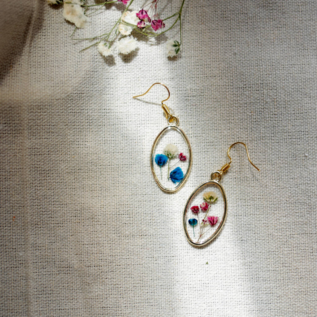 Colourful Pressed Flower Gold Earrings, 1 of 5