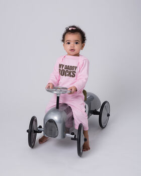 Newborn Sleepsuit, My Daddy Rocks, Cotton Babygrow Pink And Blue Available, 5 of 6