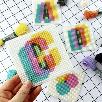 Modern Cross Stitch Coaster Set Kit, 2 of 5