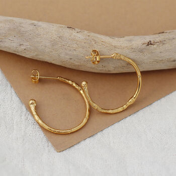 Hand Textured Recycled Silver Hoop Earrings, 2 of 2