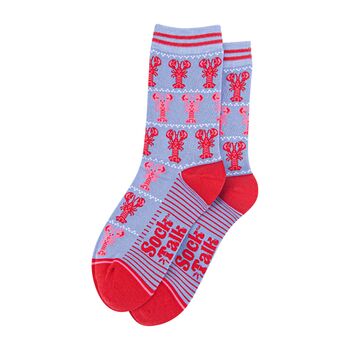 Fair Isle Lobster Bamboo Ankle Socks Women's Blue Red, 2 of 3
