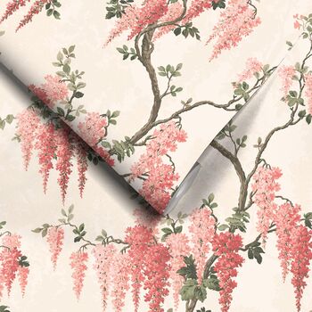 Wisteria Coral Floral Wallpaper, 2 of 4