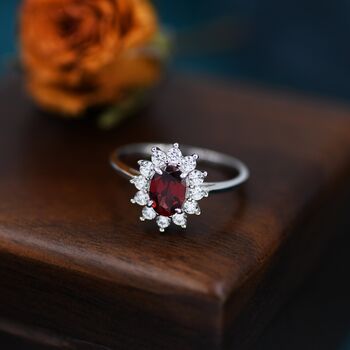 Genuine Garnet And Cz Halo Ring Sterling Silver, 2 of 12