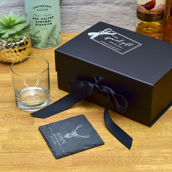 Luxury Gift Boxed Stag Glass Tumbler And Coaster Set, 2 of 4
