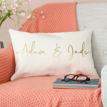 Personalised Script Font Gold Foiled Cushion Home, 2 of 3