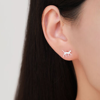 Cat Stud Earrings In Sterling Silver, 7 of 12