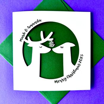 Kissing Reindeer Personalised Christmas Card, 2 of 4