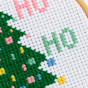 Ho Ho Ho Christmas Tree Cross Stitch Kit Three Inch Hoop, 4 of 5
