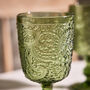 Lugo Paisley Embossed Green Wine Glass, thumbnail 2 of 4