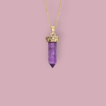 Genuine Amethyst Point Necklace In 18ct Gold Plate, 3 of 12